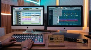 A high-performance dual-monitor studio interface comparing Pro Tools and FL Studio, demonstrating the technical criteria for choosing a digital audio workstation at the Music And Film Academy.