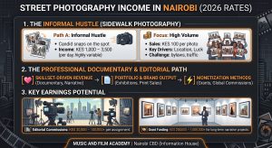 How much do street photographers make in Nairobi? (Sidewalk hustle vs. professional documentary rates comparison)