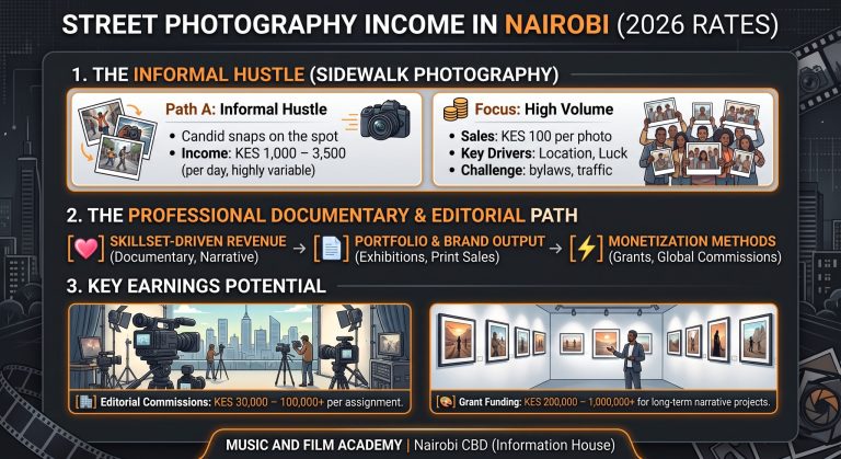 How much do street photographers make in Nairobi? (Sidewalk hustle vs. professional documentary rates comparison)